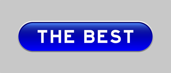 Blue color capsule shape button with word the best on gray background