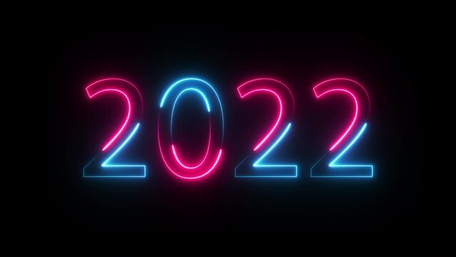 Neon glowing light 2022 number looped animation on black background