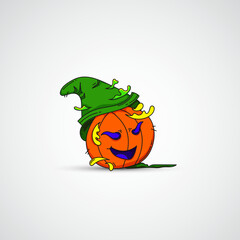 hand drawn pumpkin with green hat illustration