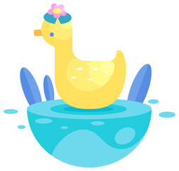 Vector illustration of a cute duckling in the lake for postcards, children's books and posters isolated on a white background
