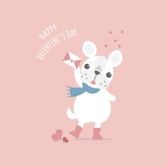 cute and lovely hand drawn cute french bulldog pug holding love letter, happy valentine's day, love concept, flat vector illustration cartoon character costume design