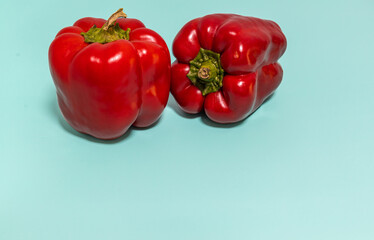 red sweet bell peppers from home garden. background with copyspace 