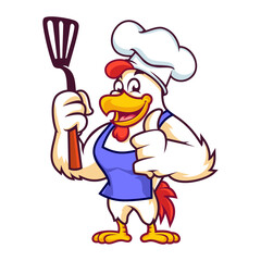 chicken mascot holding spatula giving thumbs up in vector 