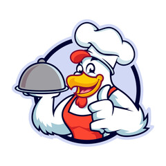 chicken mascot with tray in vector