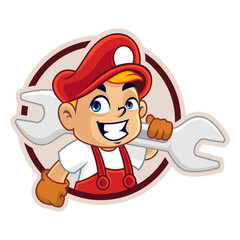handyman mascot with double wrench in vector