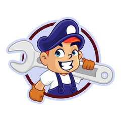handyman mascot with wrench in vector
