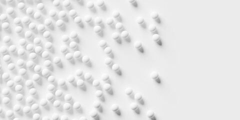 Randomly positioned white spheres geometrical background wallpaper banner or template with copy space