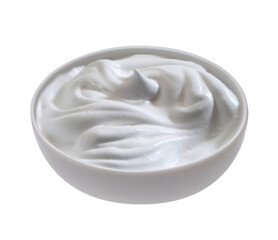 white bowl filled with milk product, isolated on background with clipping path
