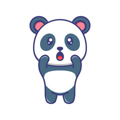 Cute baby panda exited cartoon illustration. Panda cartoon flat design. For sticker, banner, poster, packaging, children book cover.