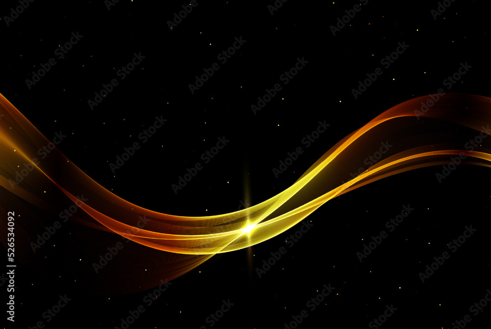 Poster Abstract shiny golden wave design element,gold glitters flow of transparent swirl wave. Holiday design element.