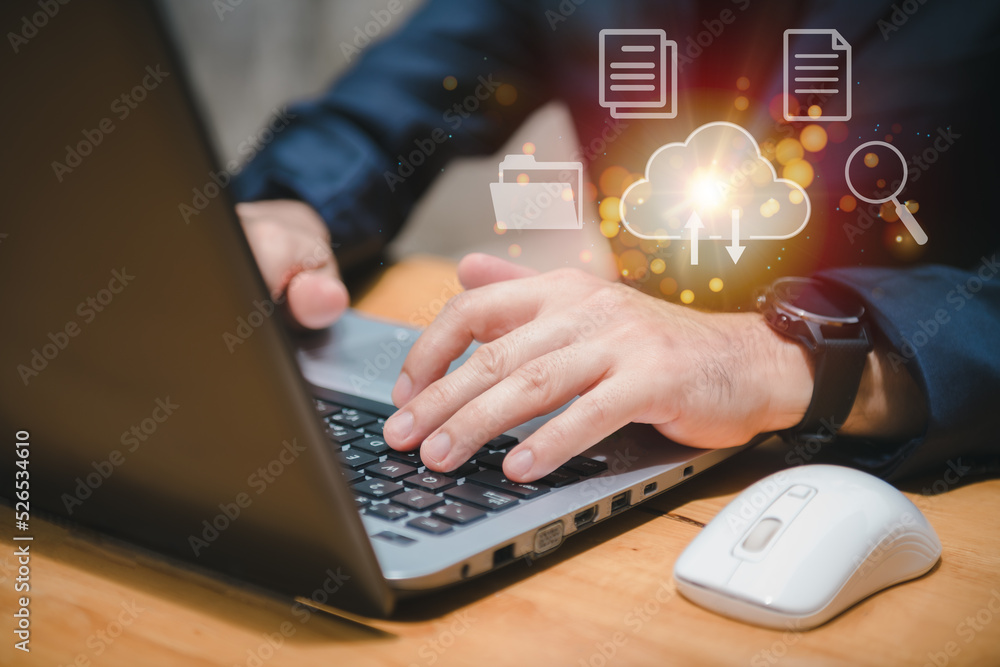 Poster business people use computer, global business internet connection application technology and digital