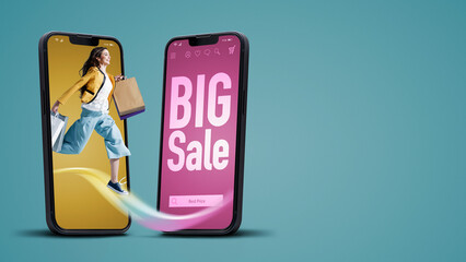 Online shopping big sale on smartphone