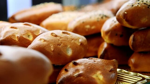 Bakery's assortment is displayed on the showcase