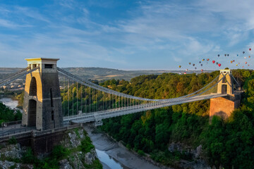 Clifton Suspension Bridge with Balloons from the International Balloon Fiesta in the Distance