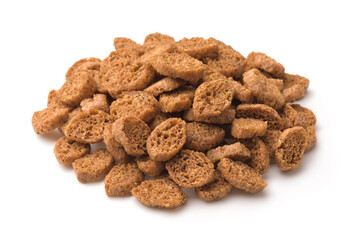 Heap of homemade rye bread croutons