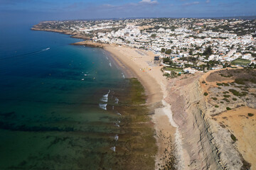 Drone Aerial Praia Da Luz Beach Lagos Portugal Algarve