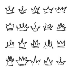 Hand drawn crown doodle icon vector collection