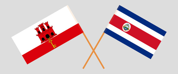 Obraz premium Crossed flags of Costa Rica and Gibraltar. Official colors. Correct proportion