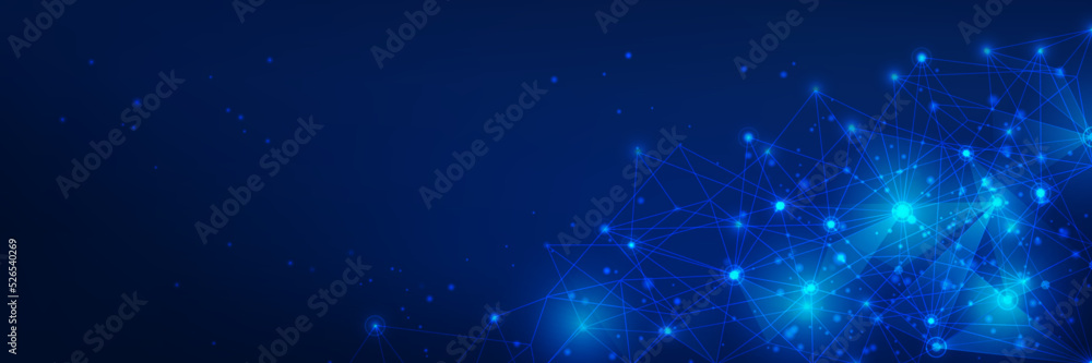 Poster abstract technology vector background with blue color and abstract connected lines.