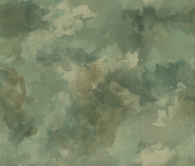 Woodland camouflage seamless background. Watercolor effect. Natural colors: khaki, brown, olive green.          