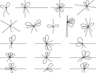 Simple line bows on ribbon. Bow on string set, lines and corners decoration design. Bowknot for package or letter, planner diary decent vector dividers