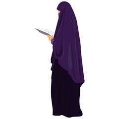 MUSLIM STUDENT KITAB TOLIBA BOOK PURPLE MUSLIMA WOMANWITHBOOK  ISLAM ILLUSTRATION 