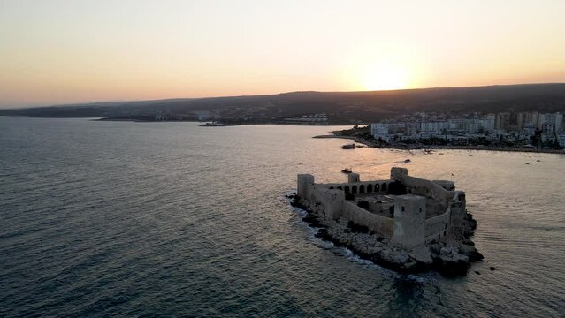 Aerial view of the maiden castle (Kiz Kalesi) in Mersin Turkey.