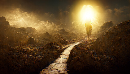 3D design of religion concept of way to heaven  , 3d illustation