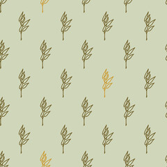 Seamless vector pattern with hand drawn branches. Line objects. Autumn floral texture. Cute scandinavian background for wrapping paper, packaging, print, gift, fabric, wallpaper, textile, apparel.