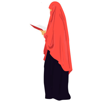 MUSLIM STUDENT KITAB TOLIBA BOOK PURPLE MUSLIMA WOMAN WITH BOOK ISLAM ILLUSTRATION
