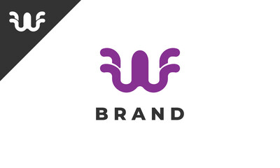 Octopus Logo Design With Purple Letter W, Available Black And White, Vector Template