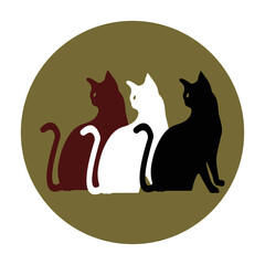 Three cats animal circle logo design 