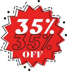 35% discount (thirty-five percent) art in red color with black dash and and white numbers