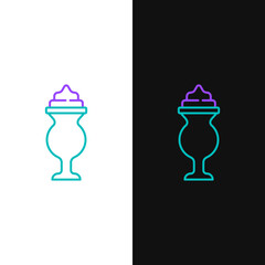 Line Milkshake icon isolated on white and black background. Plastic cup with lid and straw. Colorful outline concept. Vector