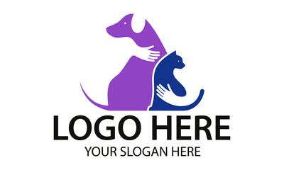Purple and Blue Color Color Animal cat and Dog Hug Logo Design