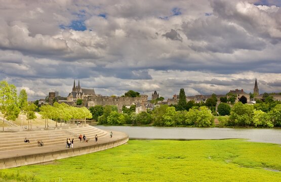 view of historic town Angers from &laquo;&nbsp;l&rsquo;&icirc;le aux libellules&nbsp;&raquo;