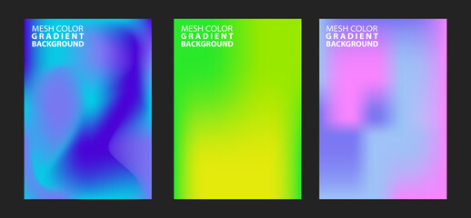 3 sets of abstract fluid mesh shape gradient background color. Modern vector template for brochures, flyers, covers, catalogs. Colorful liquid graphic composition