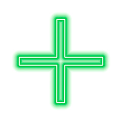 Obraz premium Green neon cross isolated on white. One object. Plus sign