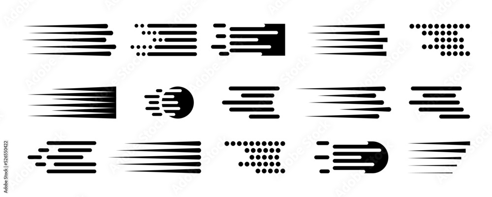 Wall mural set of speed lines vector icons. fast motion effect. black horizontal action lines. speed and fast a
