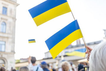 Ukraine support demonstration, people with flags and national symbols