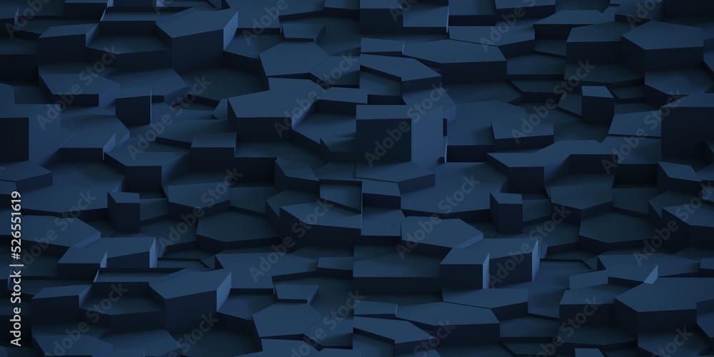Poster Background from polygons of different shapes and different heights. 3d render