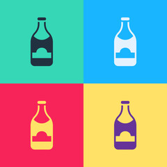 Pop art Champagne bottle icon isolated on color background. Merry Christmas and Happy New Year. Vector