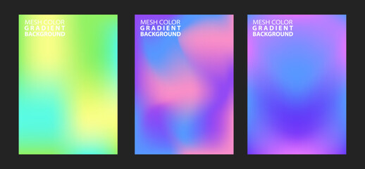 3 sets of abstract fluid mesh shape gradient background color. Modern vector template for brochures, flyers, covers, catalogs. Colorful liquid graphic composition