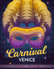 Night party poster. Ads placard for carnival invitation colored venetian fashioned masks exact vector template with place for text