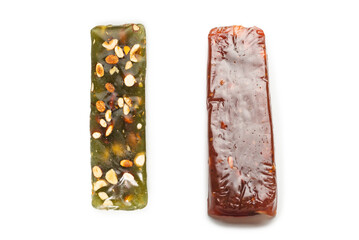 Turkish traditional delight with nuts isolated on white background.