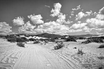 Sardaigne, dune au bord de mer avec ciel nuageux