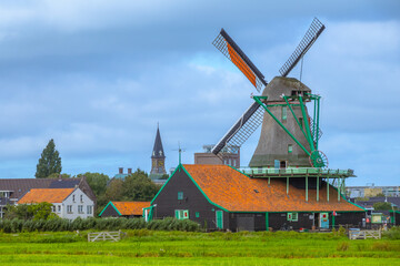 Dutch Windmill in Cloudy Weather