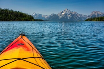 View from a kayak in the Grand Teton National Park