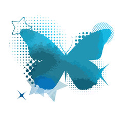Butterfly isolated logo. Light blue watercolor abstract butterfly. Vector illustration