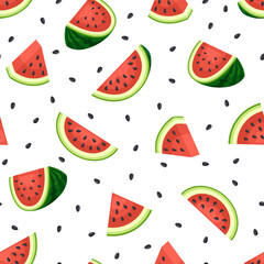 Watermelon seamless pattern. Fashion bright summer ornament, fresh juicy fruits background. Organic fruit kid fabric print, tropical garish vector template